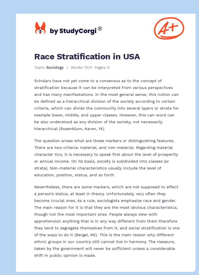 Race Stratification in USA. Page 1