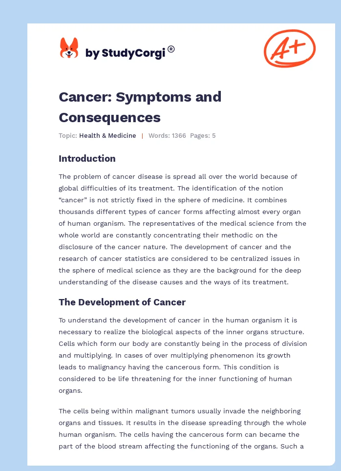 Cancer: Symptoms and Consequences. Page 1