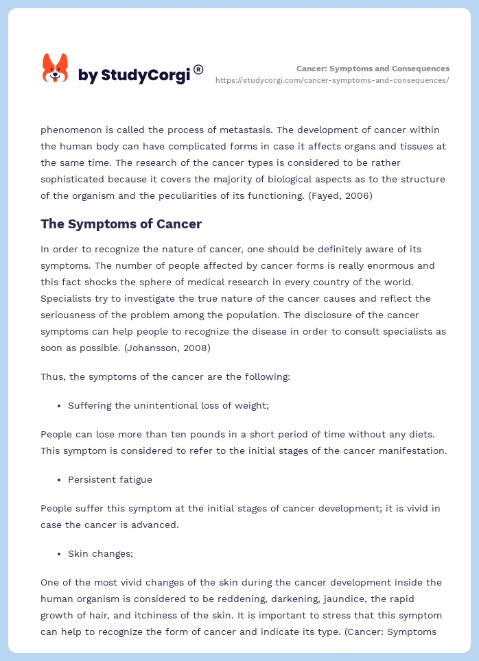 Cancer: Symptoms and Consequences. Page 2