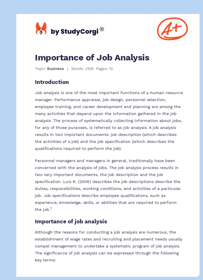 Importance of Job Analysis. Page 1