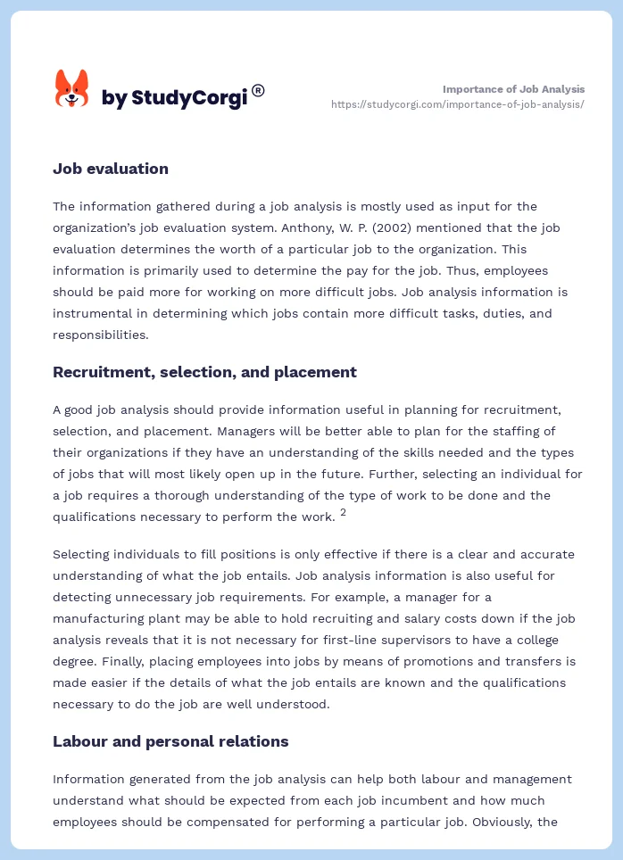 Importance of Job Analysis. Page 2