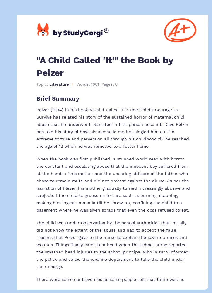 "A Child Called 'It'" the Book by Pelzer. Page 1