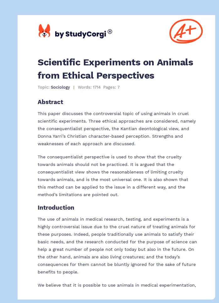 Scientific Experiments on Animals from Ethical Perspectives. Page 1