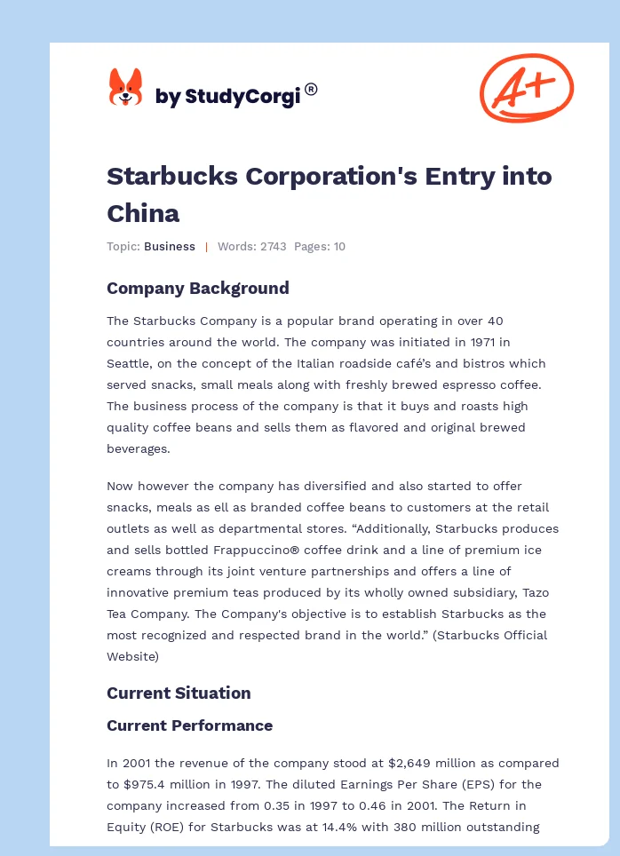 Starbucks Corporation's Entry into China. Page 1