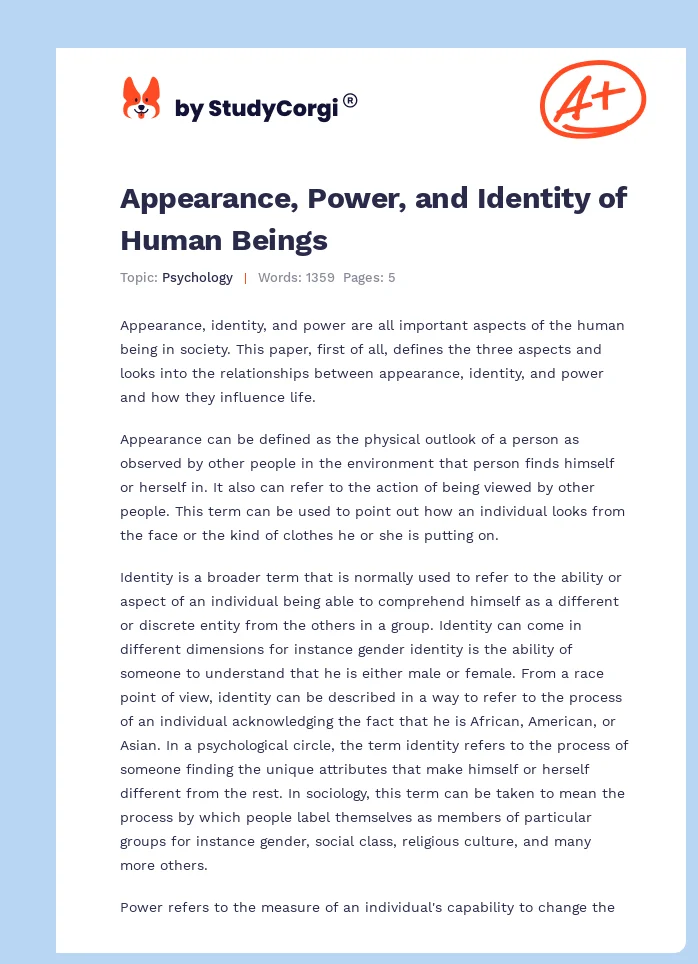 Appearance, Power, and Identity of Human Beings. Page 1