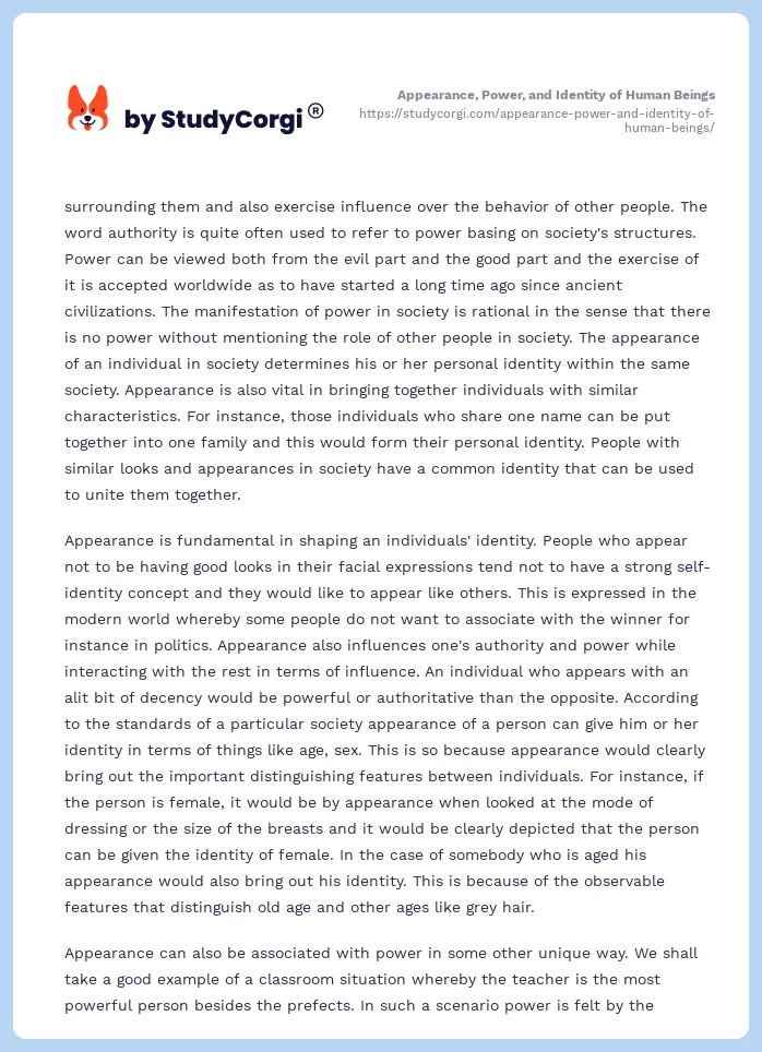 Appearance, Power, and Identity of Human Beings. Page 2