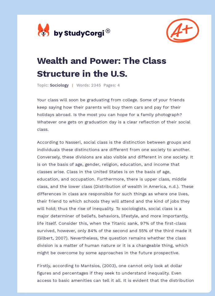 Wealth and Power: The Class Structure in the U.S.. Page 1