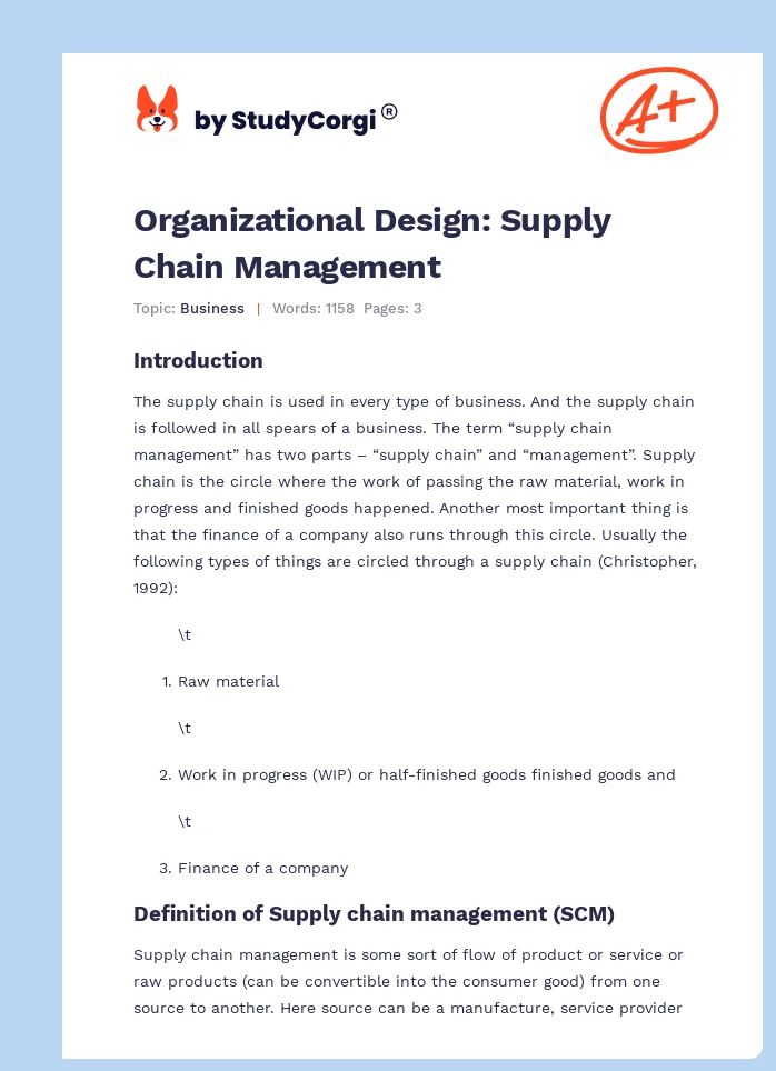 Organizational Design: Supply Chain Management. Page 1
