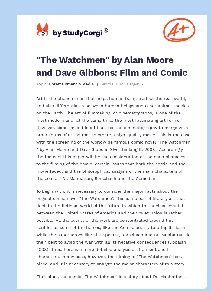 "The Watchmen" by Alan Moore and Dave Gibbons: Film and Comic. Page 1