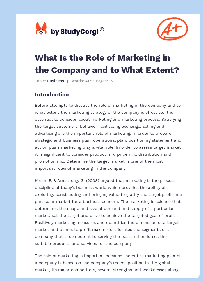 What Is the Role of Marketing in the Company and to What Extent?. Page 1
