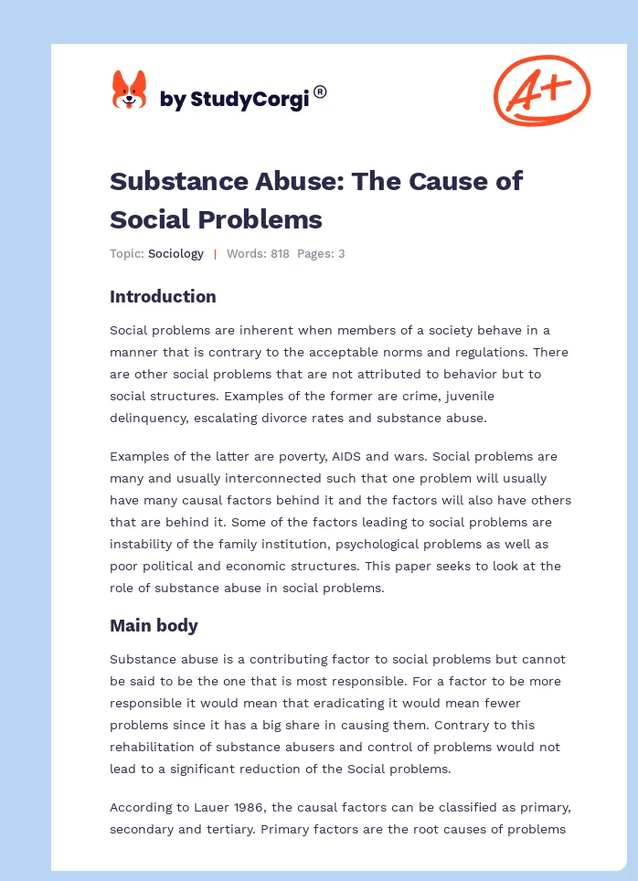 Substance Abuse: The Cause of Social Problems. Page 1