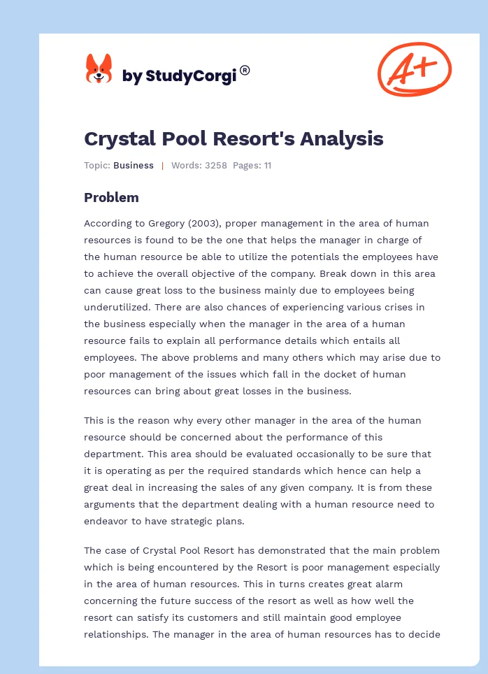 Crystal Pool Resort's Analysis. Page 1