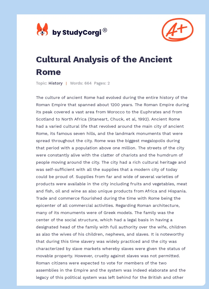 Cultural Analysis of the Ancient Rome. Page 1