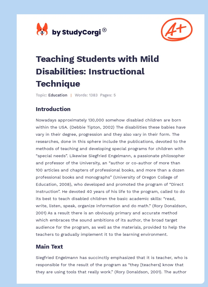 Teaching Students with Mild Disabilities: Instructional Technique. Page 1