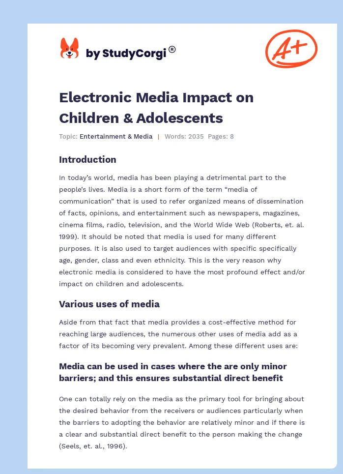 Electronic Media Impact on Children & Adolescents. Page 1