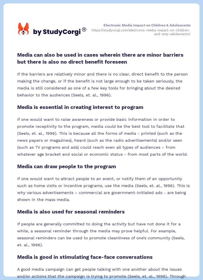Electronic Media Impact on Children & Adolescents. Page 2