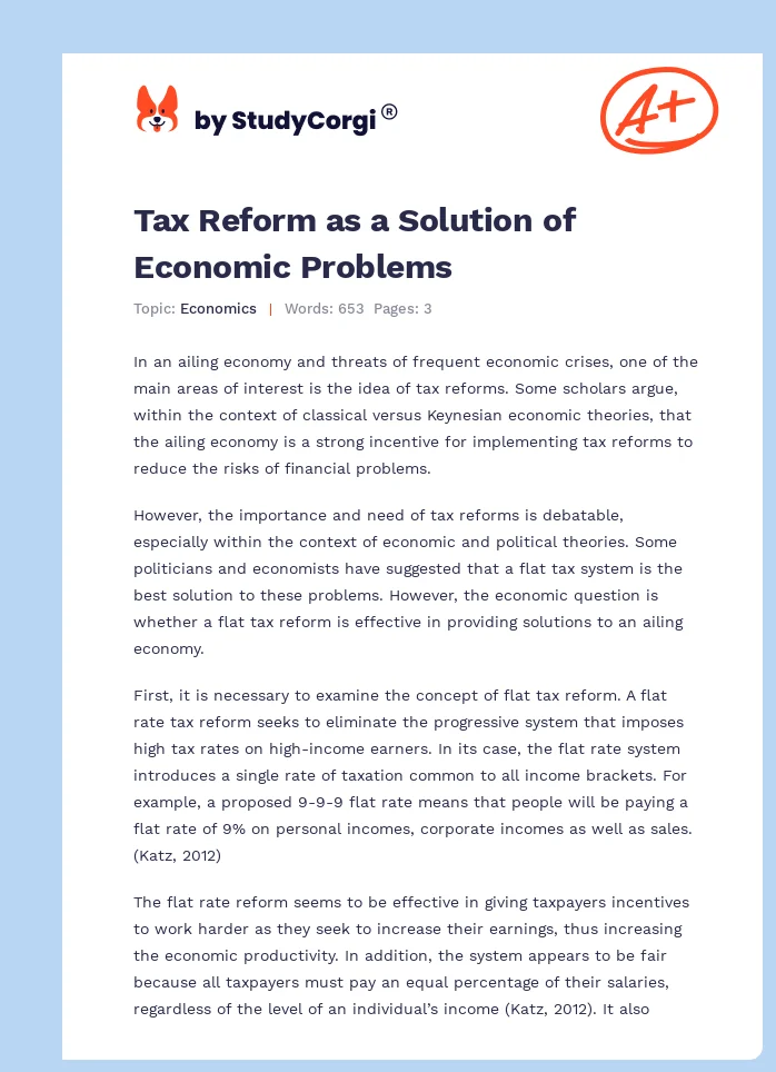 Tax Reform as a Solution of Economic Problems. Page 1