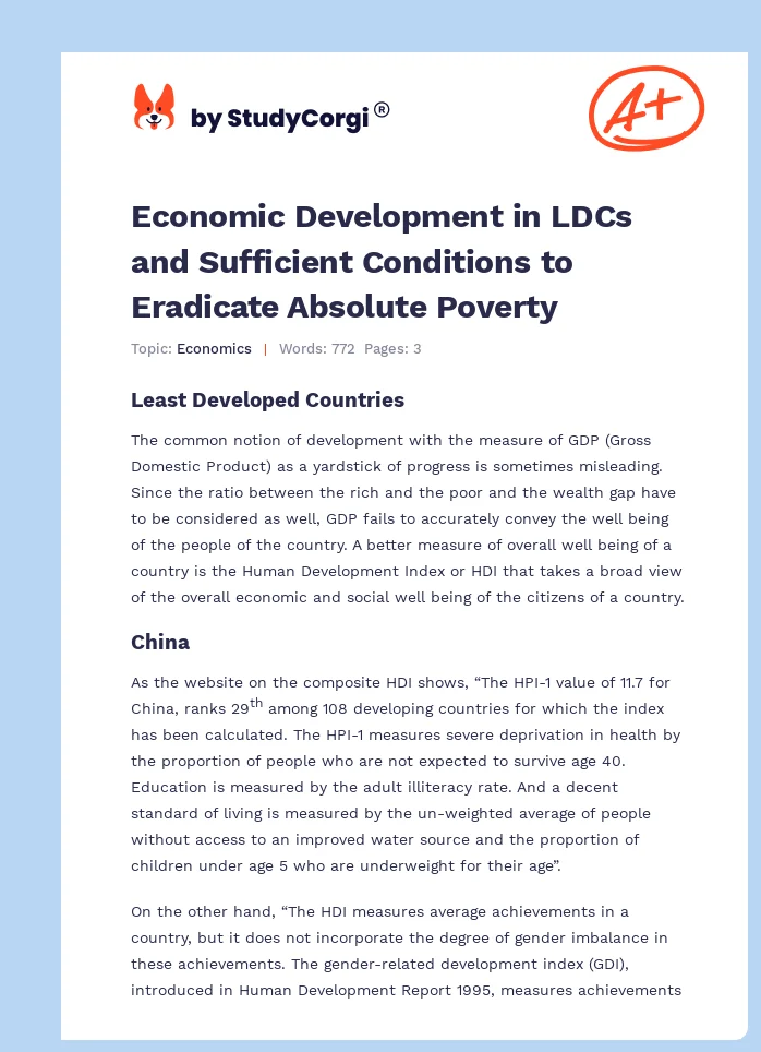 Economic Development in LDCs and Sufficient Conditions to Eradicate Absolute Poverty. Page 1