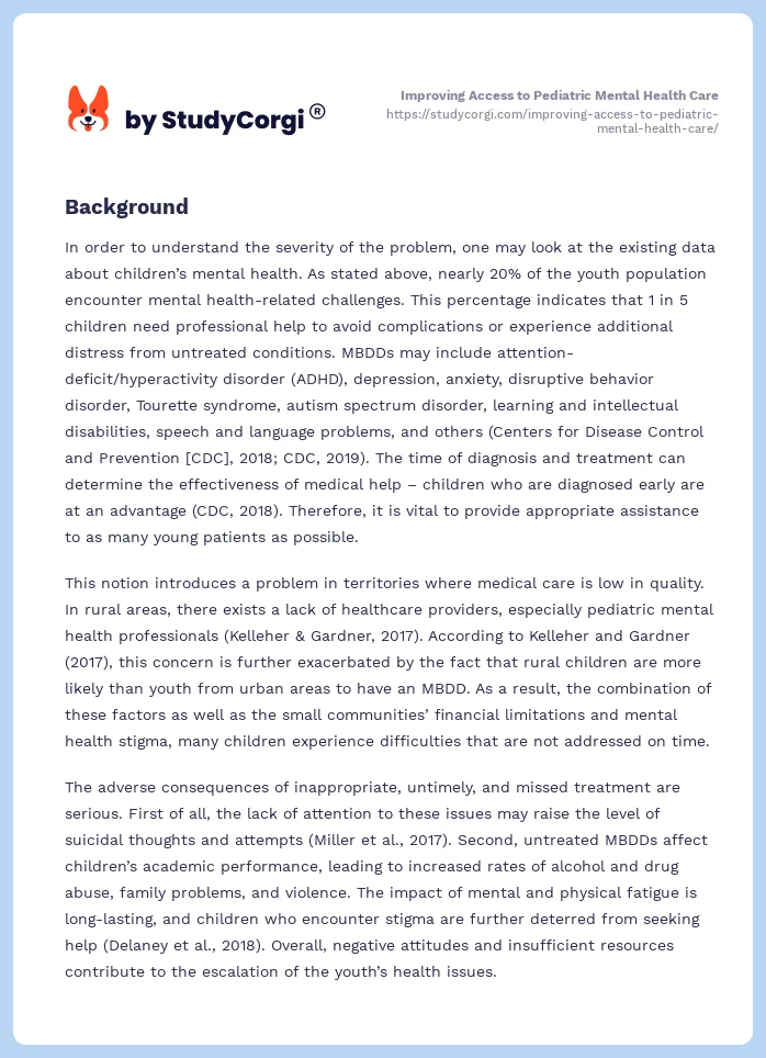 Improving Access to Pediatric Mental Health Care. Page 2