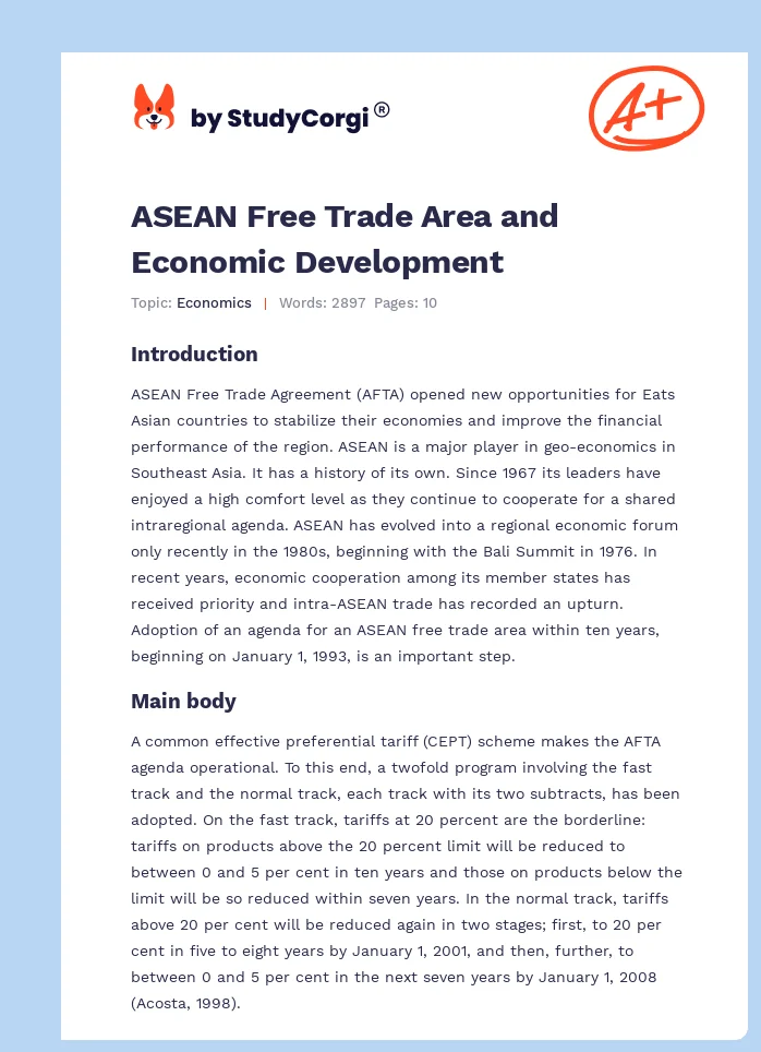 ASEAN Free Trade Area and Economic Development. Page 1