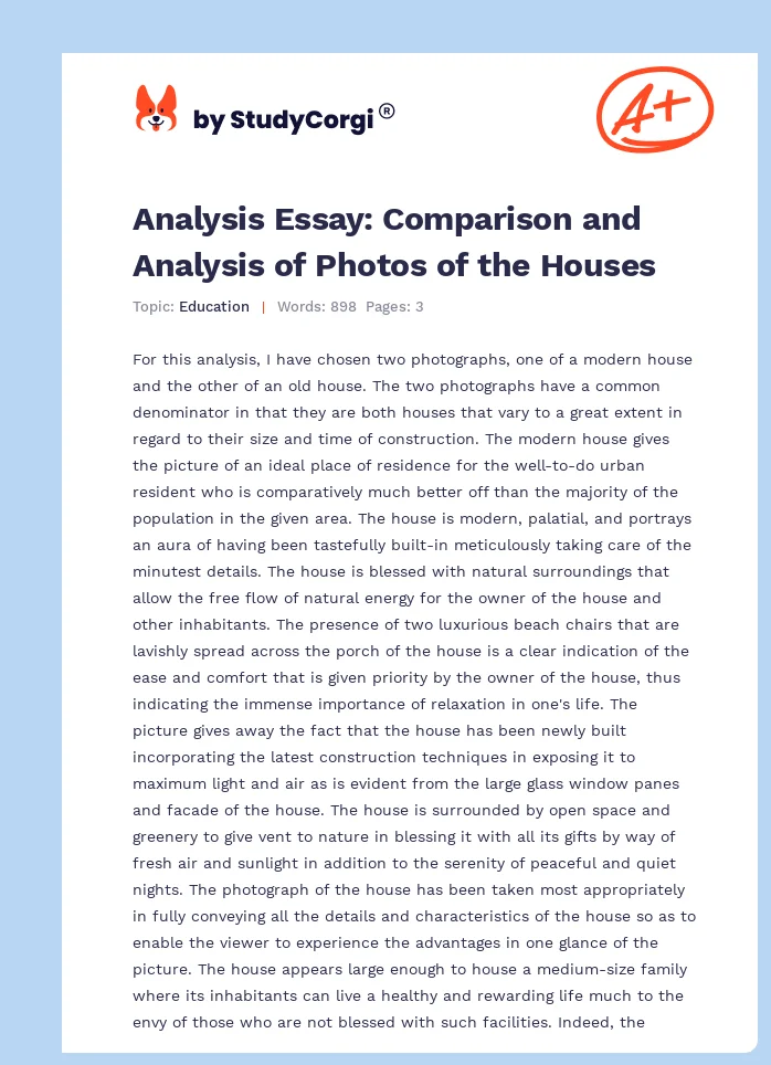Analysis Essay: Comparison and Analysis of Photos of the Houses. Page 1