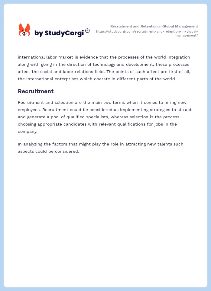 Recruitment and Retention in Global Management. Page 2