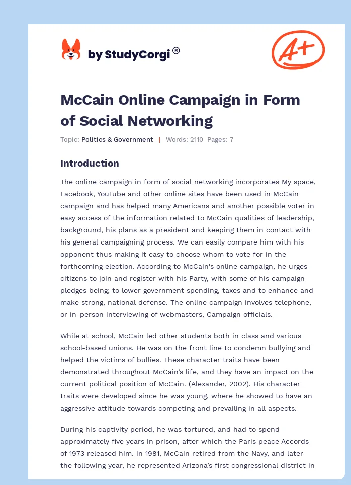 McCain Online Campaign in Form of Social Networking. Page 1