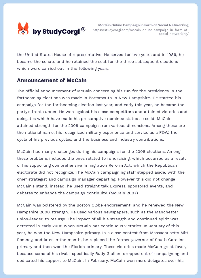 McCain Online Campaign in Form of Social Networking. Page 2