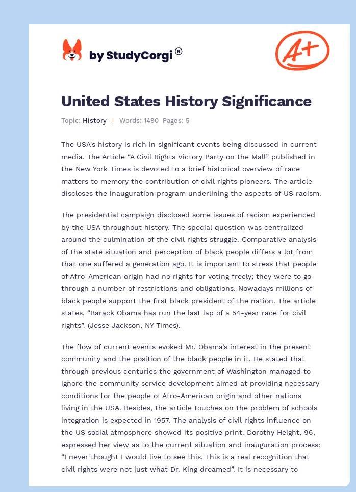 United States History Significance. Page 1