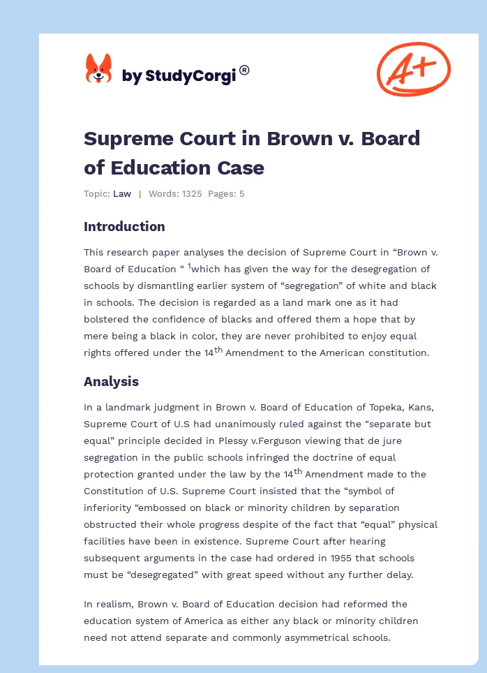 Supreme Court in Brown v. Board of Education Case. Page 1