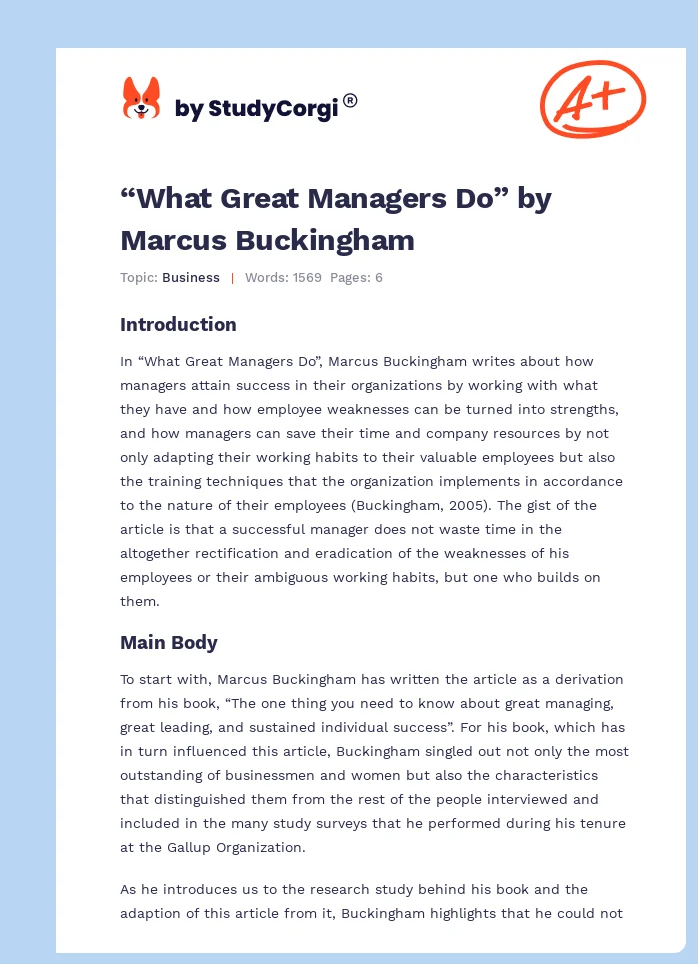 “What Great Managers Do” by Marcus Buckingham. Page 1