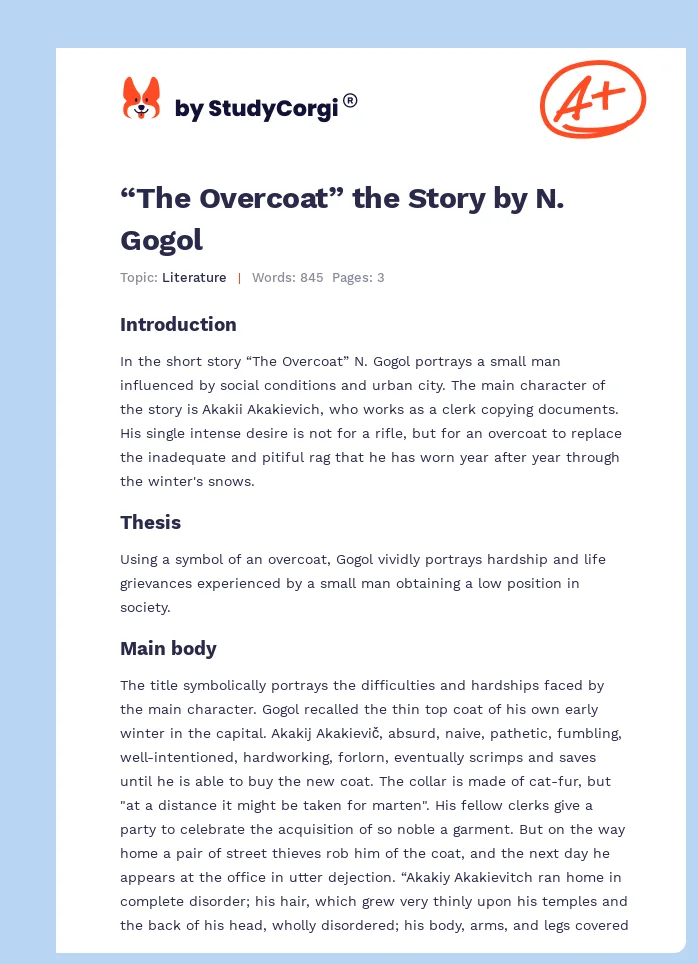 “The Overcoat” the Story by N. Gogol. Page 1
