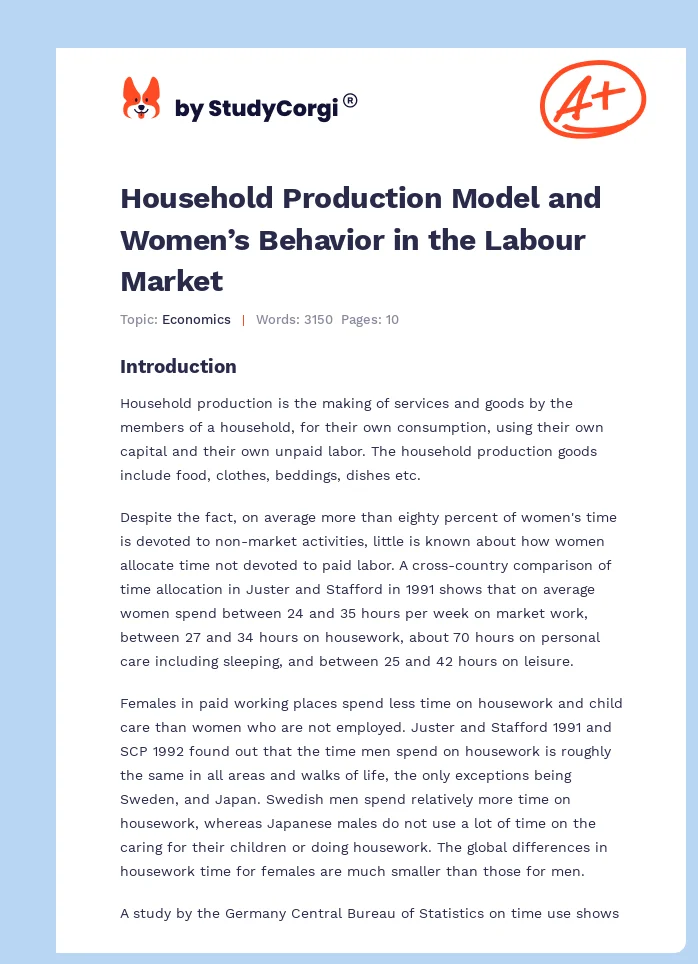 Household Production Model and Women’s Behavior in the Labour Market. Page 1