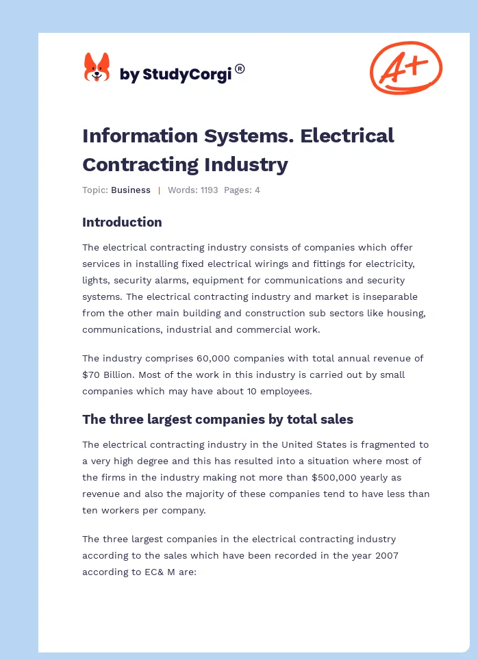 Information Systems. Electrical Contracting Industry. Page 1