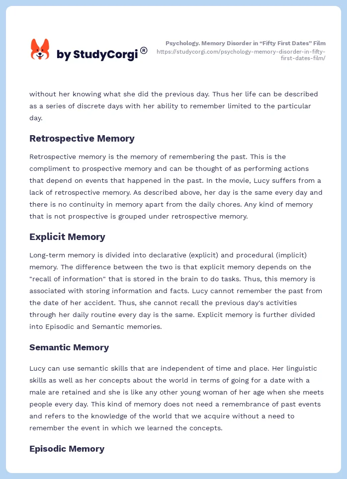 Psychology. Memory Disorder in “Fifty First Dates” Film. Page 2