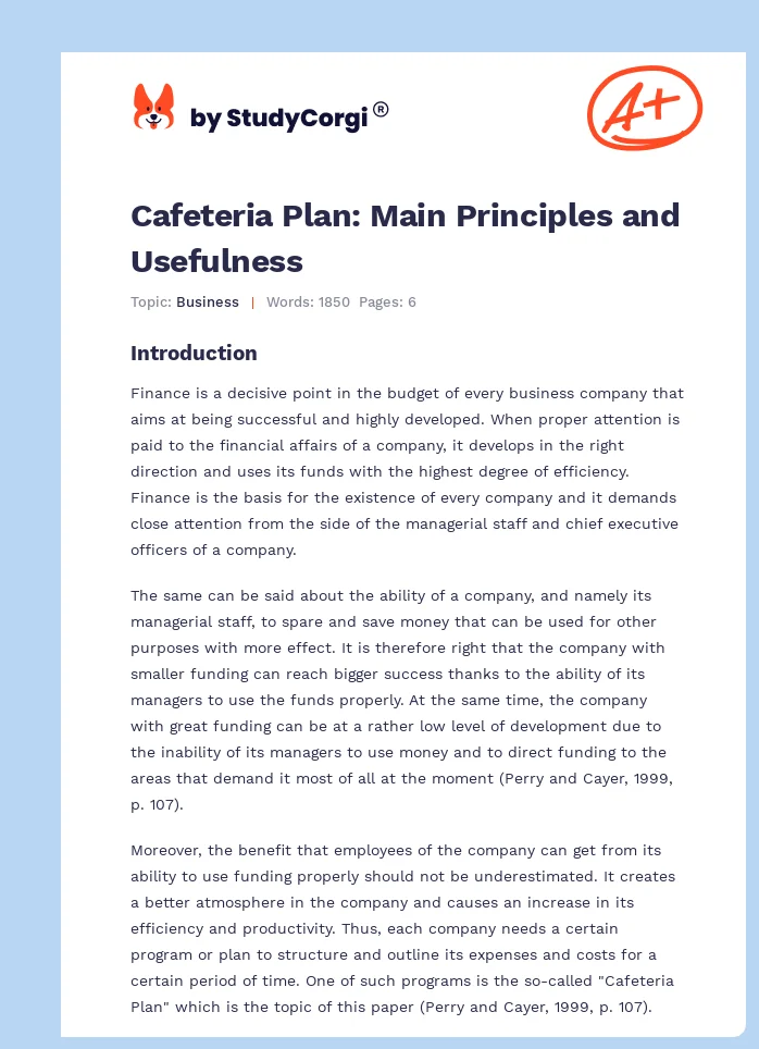 Cafeteria Plan: Main Principles and Usefulness. Page 1