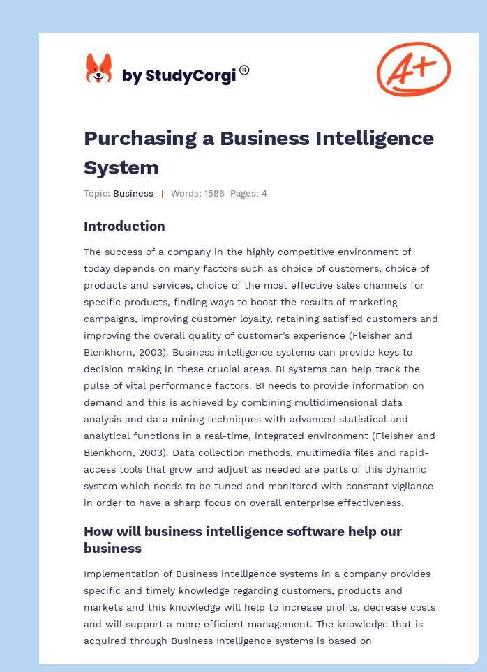 Purchasing a Business Intelligence System. Page 1