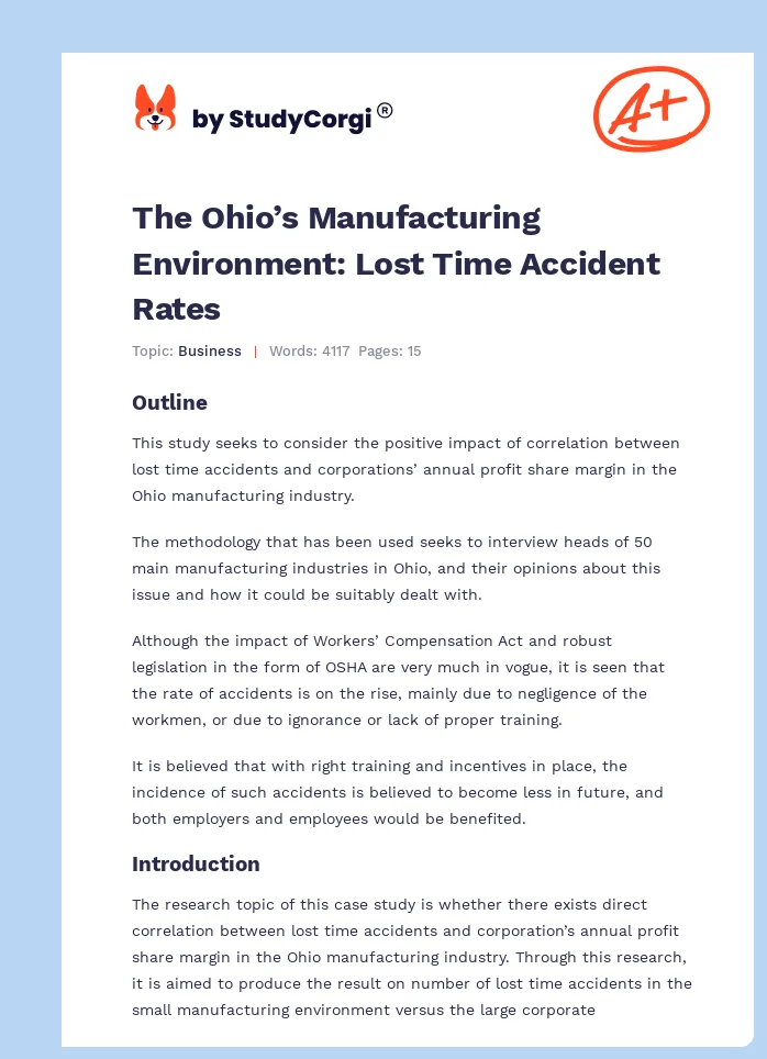 The Ohio’s Manufacturing Environment: Lost Time Accident Rates. Page 1