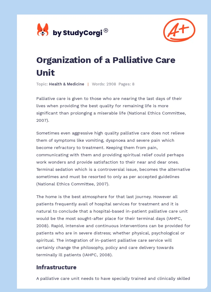 Organization of a Palliative Care Unit. Page 1