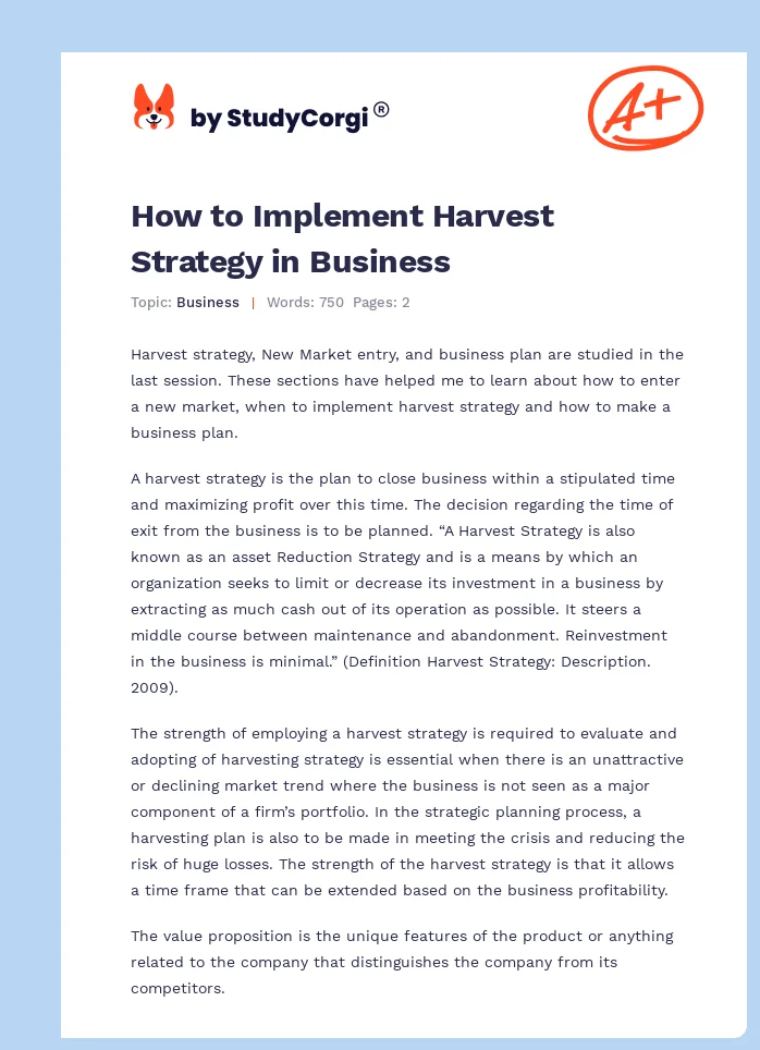 How to Implement Harvest Strategy in Business. Page 1