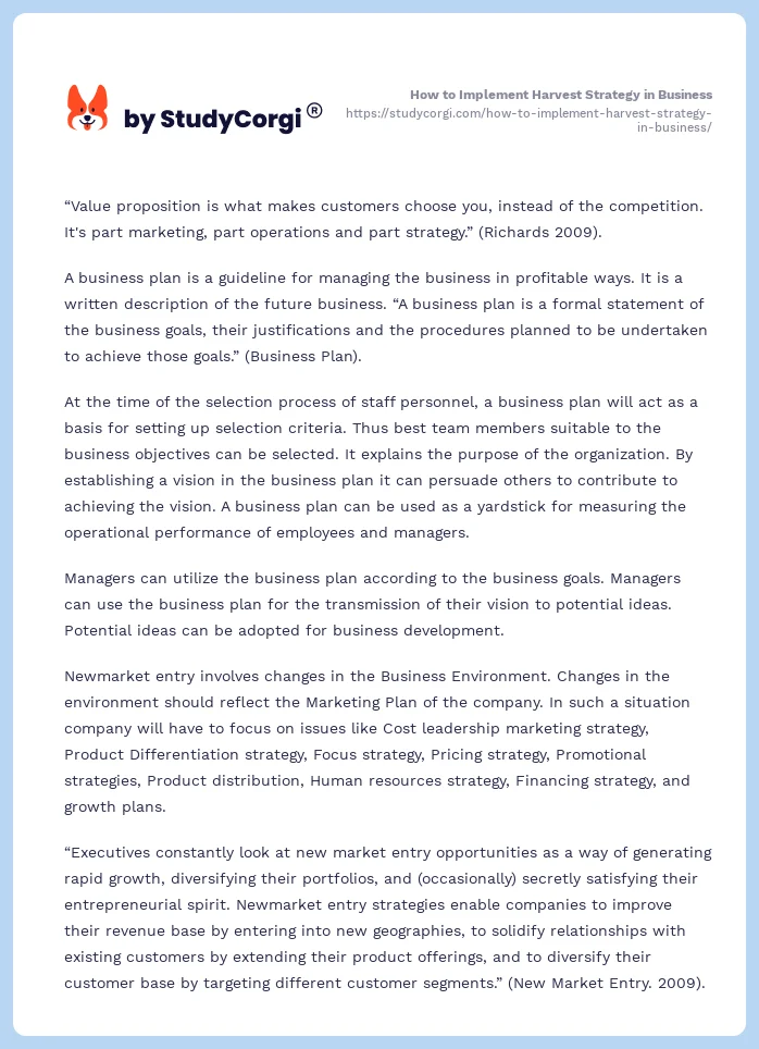 How to Implement Harvest Strategy in Business. Page 2