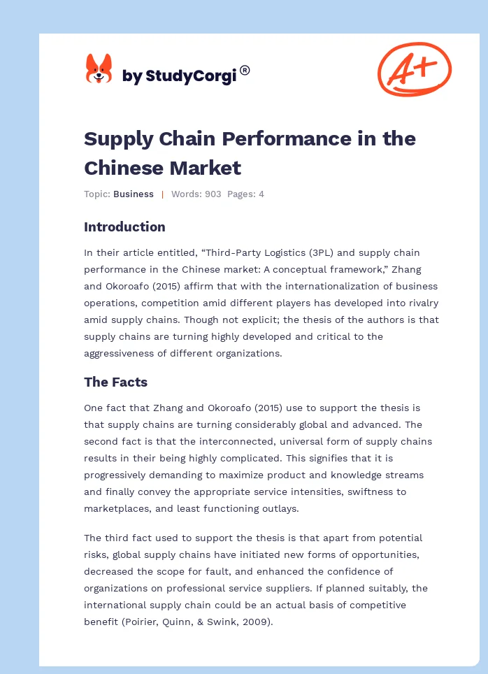 Supply Chain Performance in the Chinese Market. Page 1