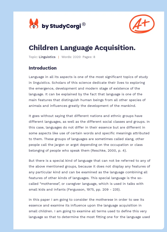 child language acquisition essay examples