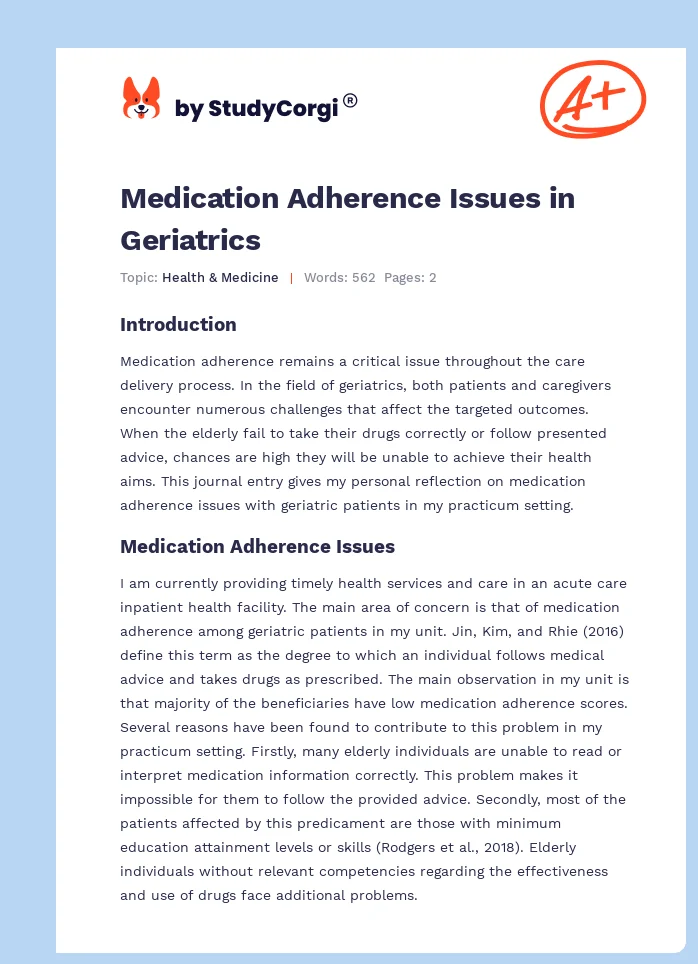 Medication Adherence Issues in Geriatrics. Page 1