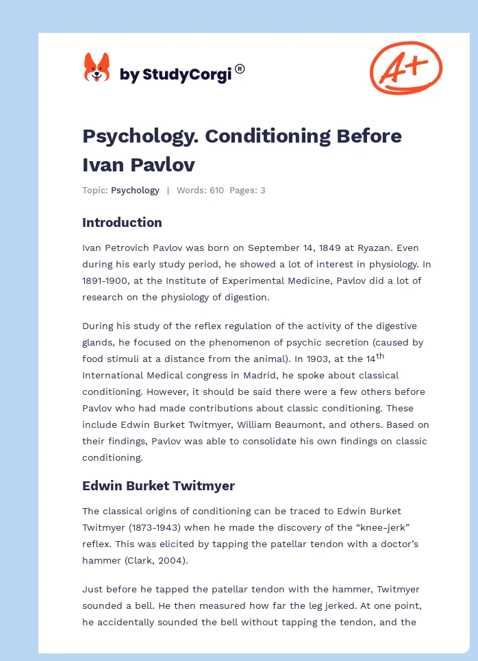 Psychology. Conditioning Before Ivan Pavlov. Page 1