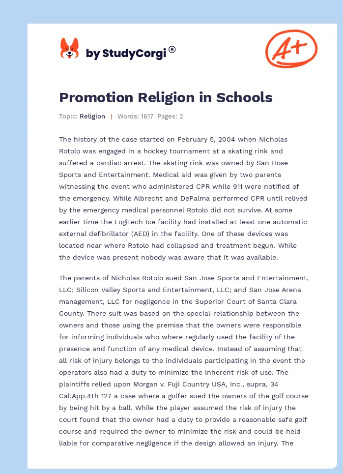 Promotion Religion in Schools. Page 1