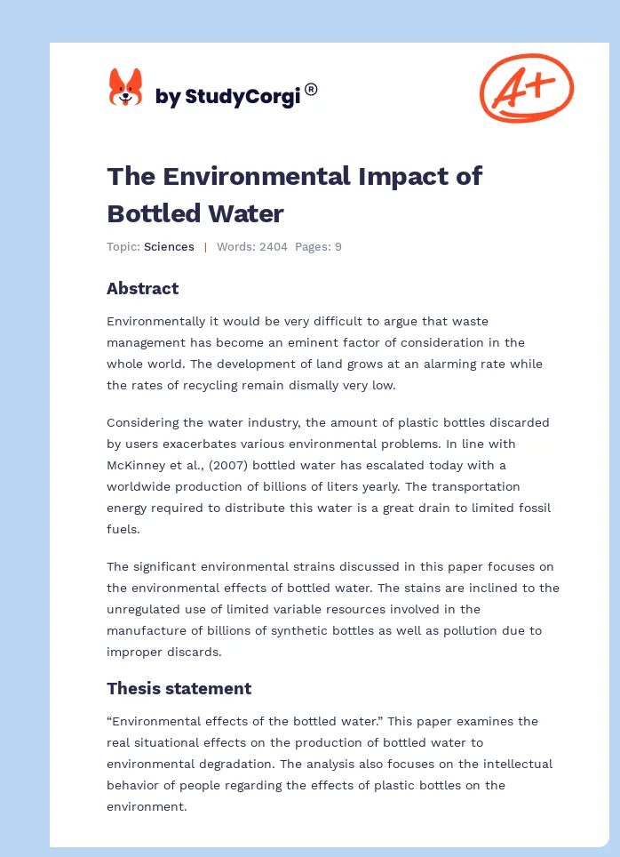 The Environmental Impact of Bottled Water. Page 1