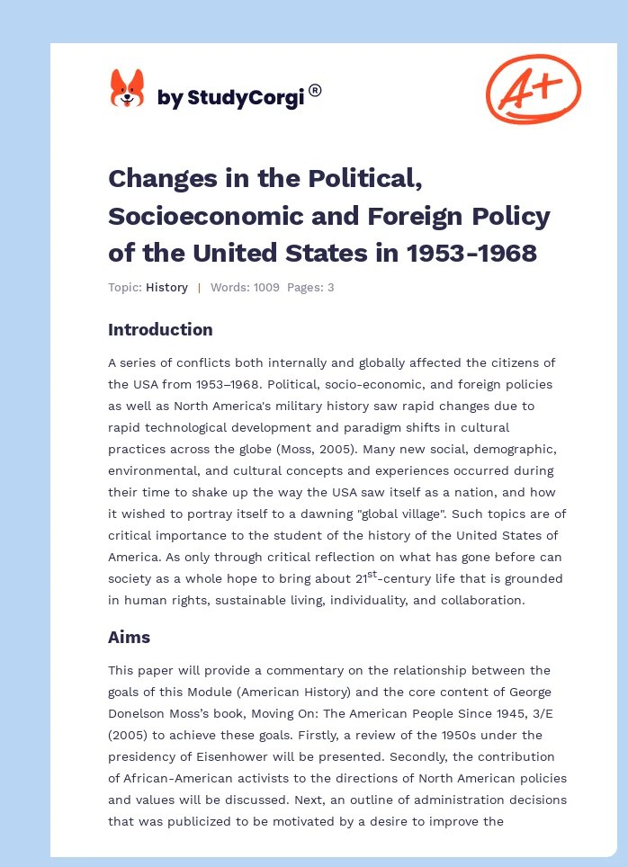 Changes in the Political, Socioeconomic and Foreign Policy of the United States in 1953-1968. Page 1