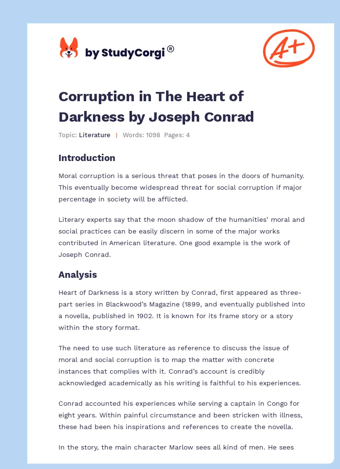 Corruption in The Heart of Darkness by Joseph Conrad. Page 1