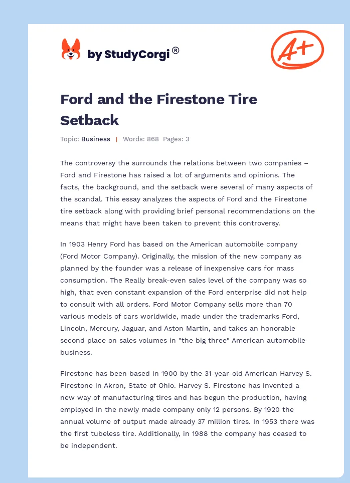 Ford and the Firestone Tire Setback. Page 1